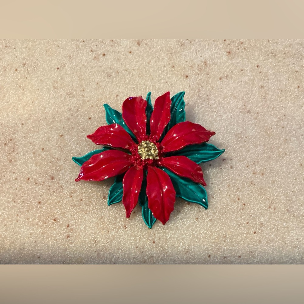Red and Green Poinsettia Brooch
